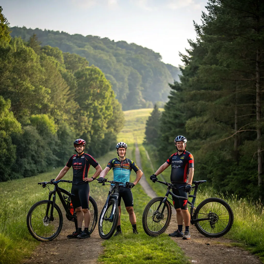 Team standing with mountain bikes